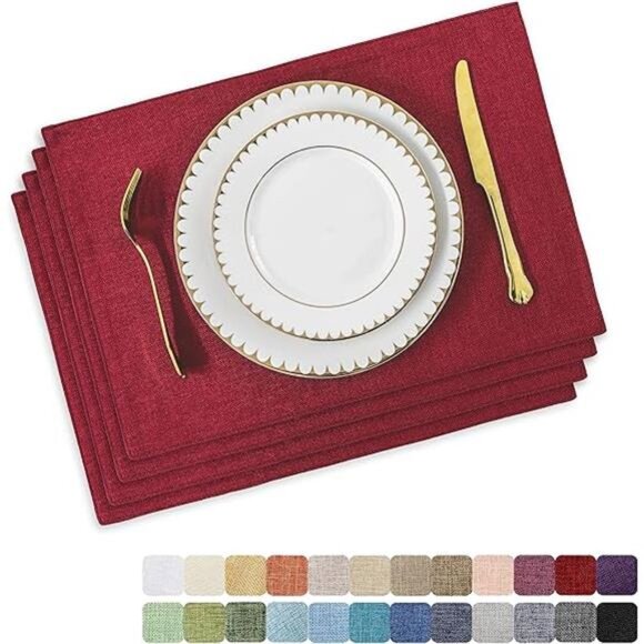 Home Brilliant Cloth Placemats Set of 4 Red Linen Placemats for Dinner Heat - Picture 7 of 7